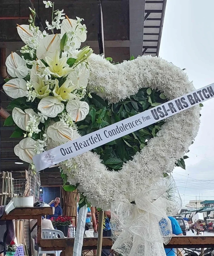 funeral white heart shaped flower arrangement by Flower Bar Cebu