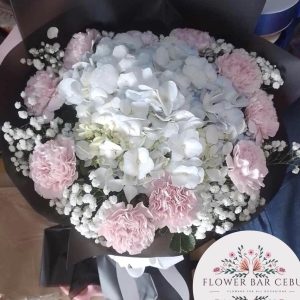White Hydrangea and Pink Carnation Bouquet