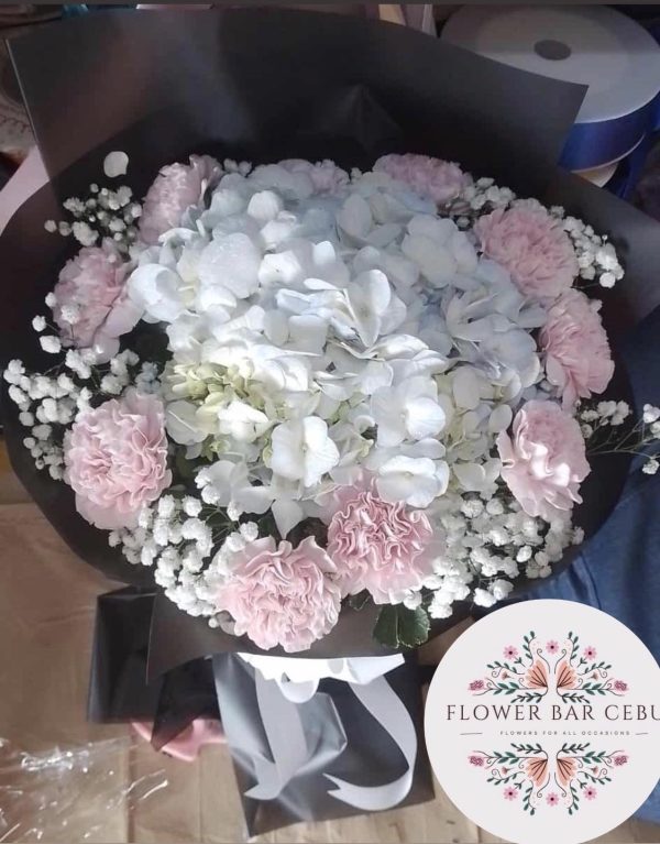 White Hydrangea and Pink Carnation Bouquet