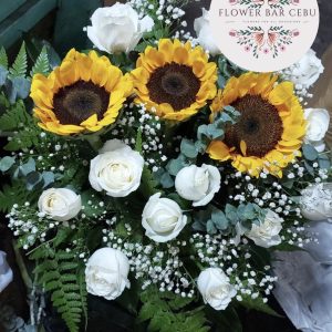 White Rose & Sunflower Basket
