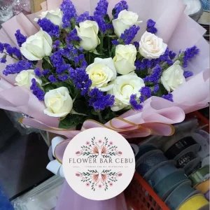 White Rose and Purple Statice Bouquet