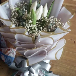 Simply White Tulips and Baby's Breath Bouquet