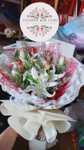 Radiant Crimson of White Lily and Red Tulip Custom Bouquet