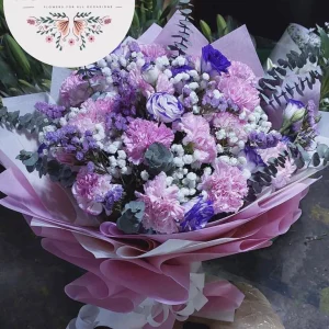 Custom Pink Carnation & Lisianthus Garden Bouquet