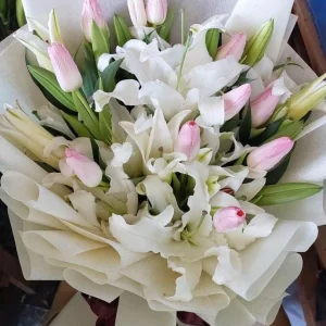Premium White Lilies & Soft Pink Tulips