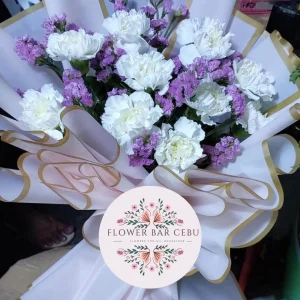 Elegant White Carnations with Purple Accents