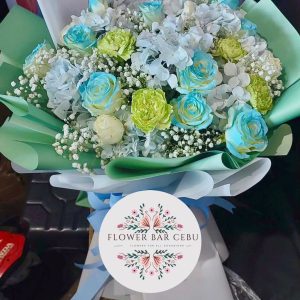Ocean Breeze: Blue Rose & Mint Floral Arrangement