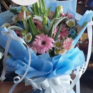 Sky Blue Garden Gerbera & Lily Bouquet
