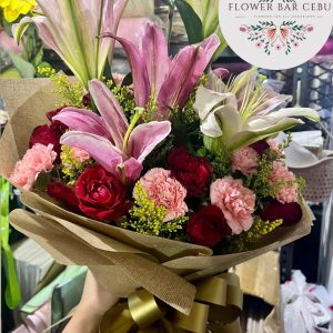Pink Stargazer Lily, Rose & Carnation Kraft Bouquet